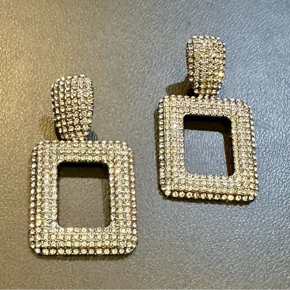 REBECCA MINKOFF XL Silver Crystal Rectangle Drop Earrings - Picture 2 of 6